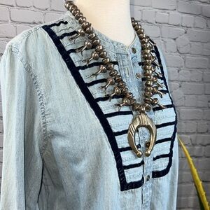 DENIM Vintage America Western Chambray Shirt Tuxedo Bib Detail Size L